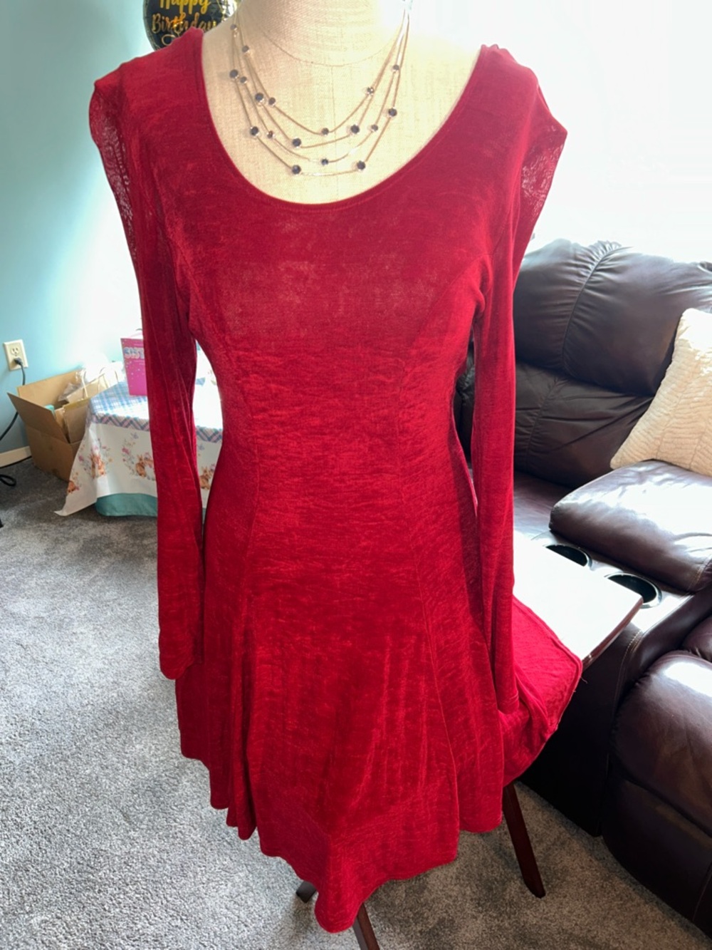 Y2K Zononi by Jalate BURGUNDY L/S Midi Dress with Scoop Neck Size Medium